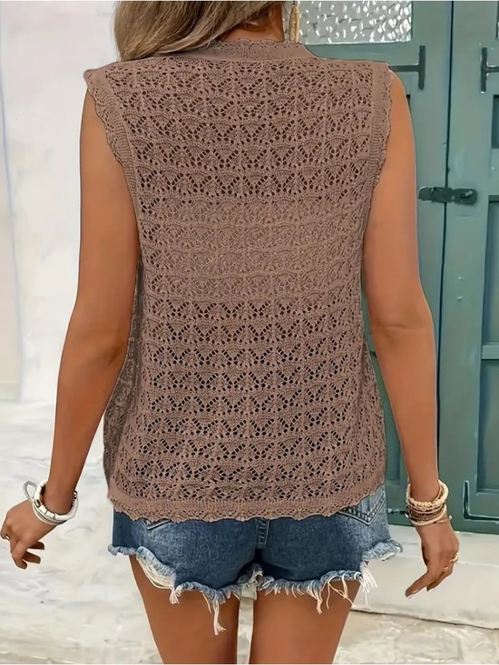 SUMMER Tan Polyester Knit Sleeveless Tie Front Cardigan Size Large - Picture 2 of 6